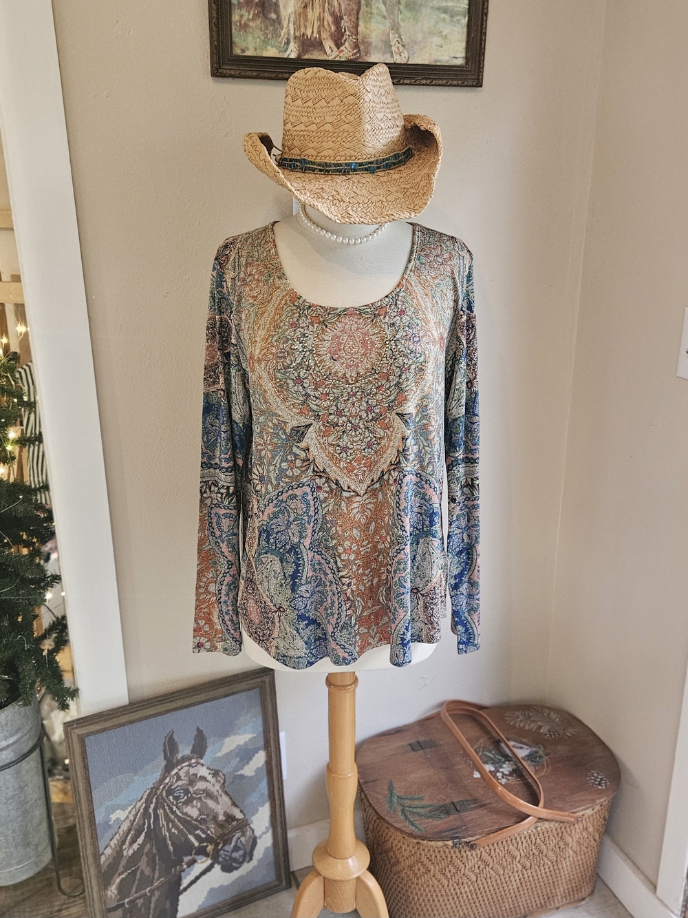 Style & Co. Multicolor Paisley Long-Sleeve Scoop Neck Top
